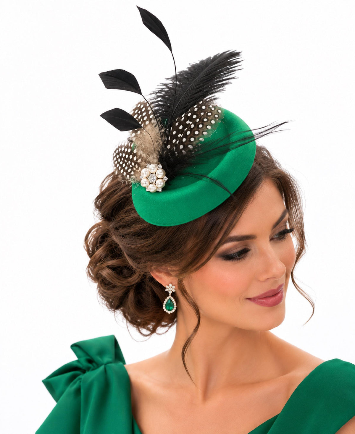 Green Feather Fascinator Hat: Ascot, Cocktail, Race Day