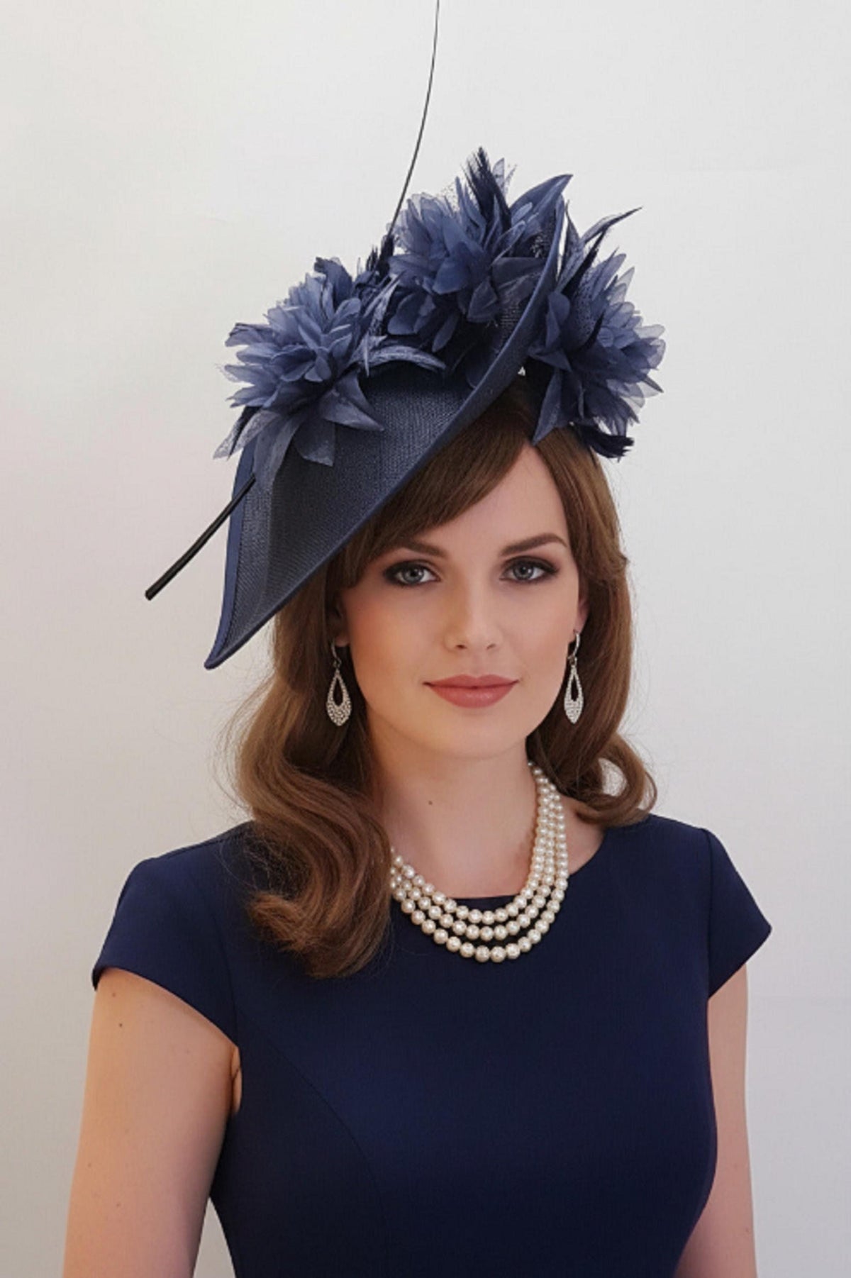 Navy Blue Fascinator: Floral Quill Feather Hatinator, Royal Ascot Hat