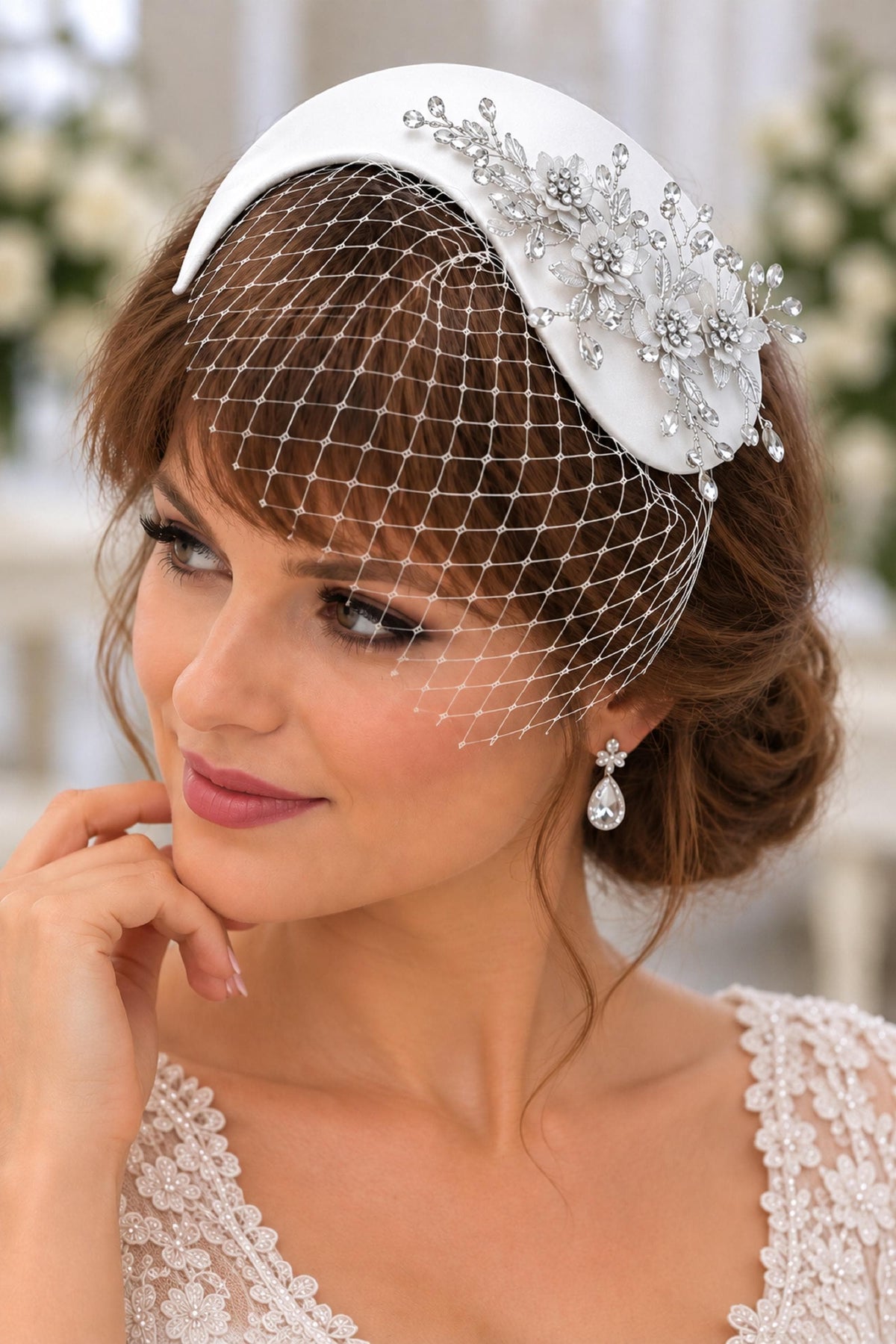 BRIDAL FASCINATOR hat Champagne wedding #fascinator bridal hair accessory 2Pc set Mini Bridal birdcage veil & hat Bridal Hat fascinator