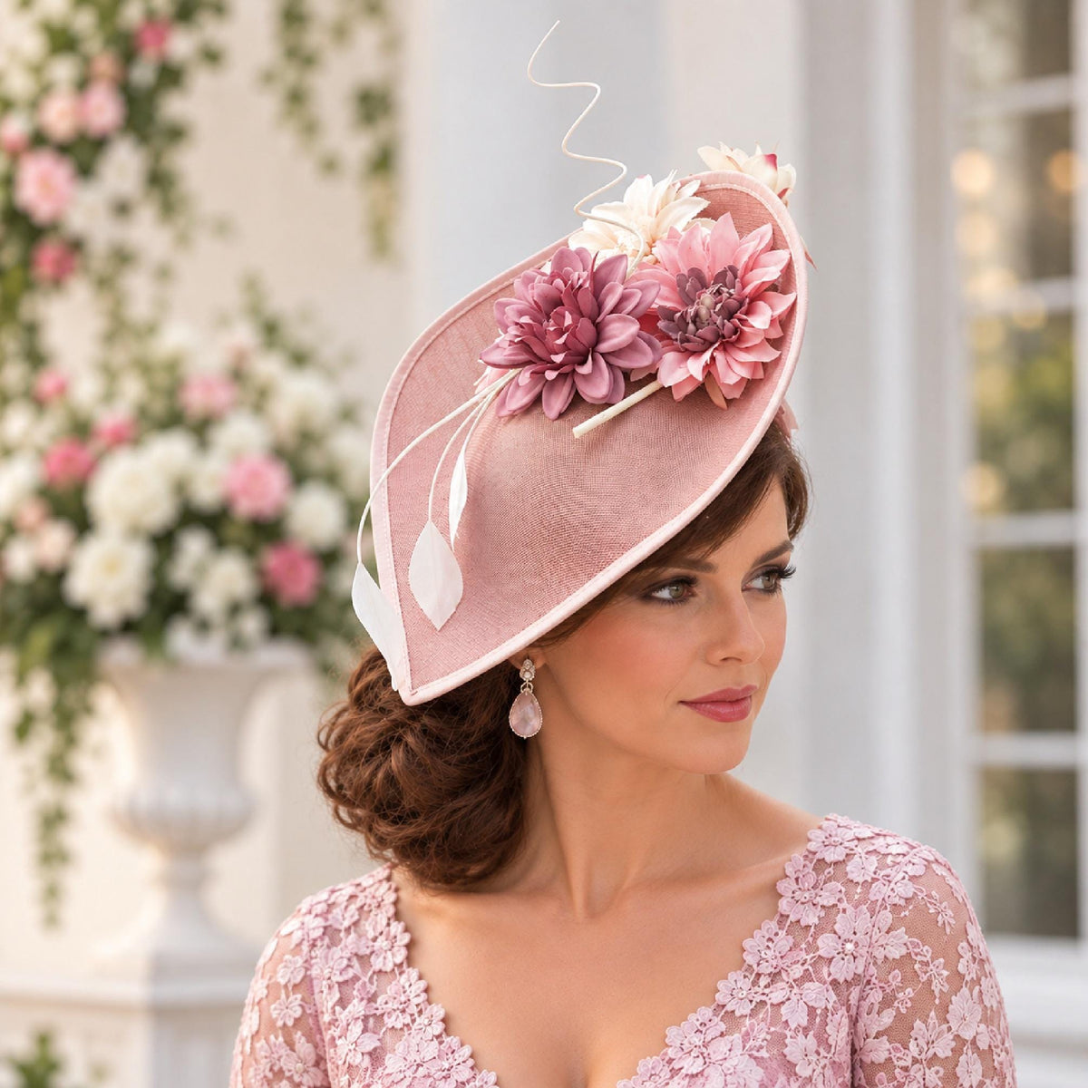 Pink Hat Fascinator curled Quill Feather Wedding Hatinator Pinkshades Floral Fascinator Mother of Bride,Groom Cocktail Ascot hat fascinator