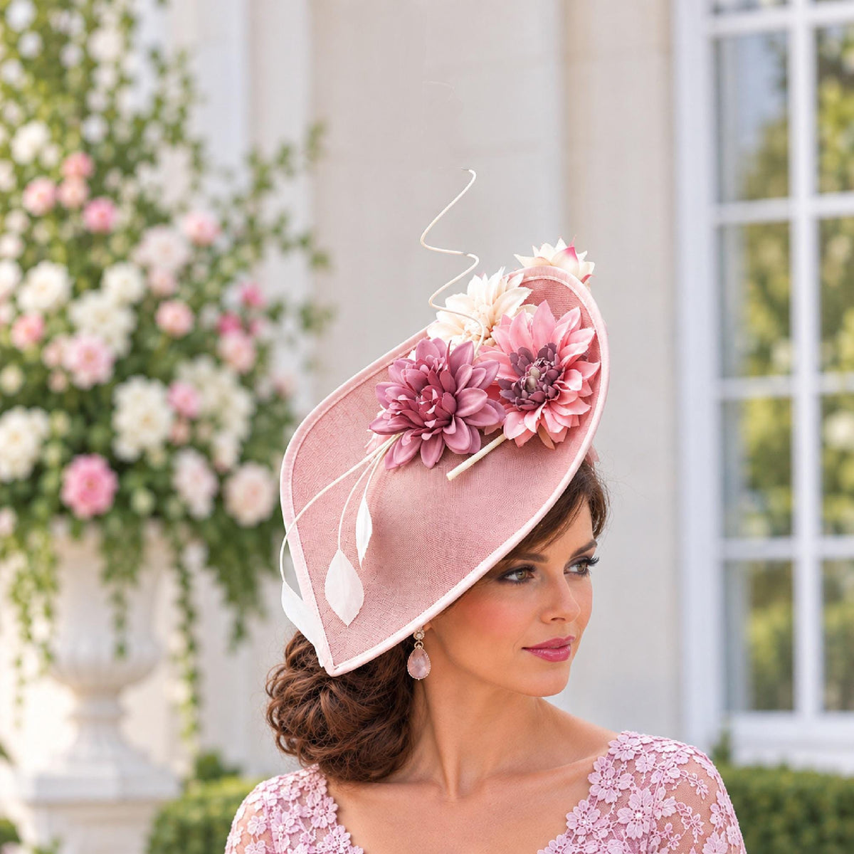 Pink Hat Fascinator curled Quill Feather Wedding Hatinator Pinkshades Floral Fascinator Mother of Bride,Groom Cocktail Ascot hat fascinator