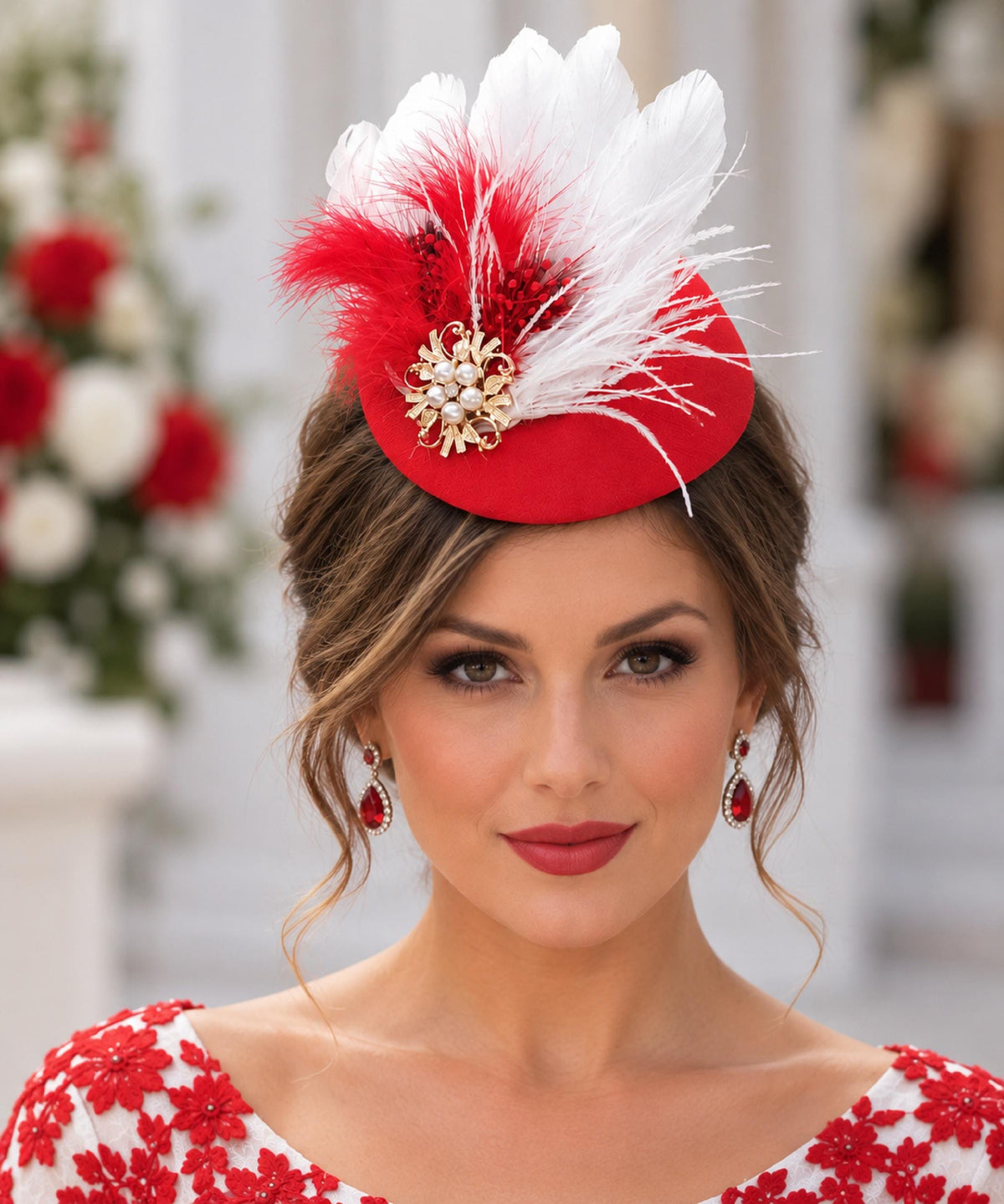 Red Feather Fascinator Hat: Royal Ascot, Wedding, Races