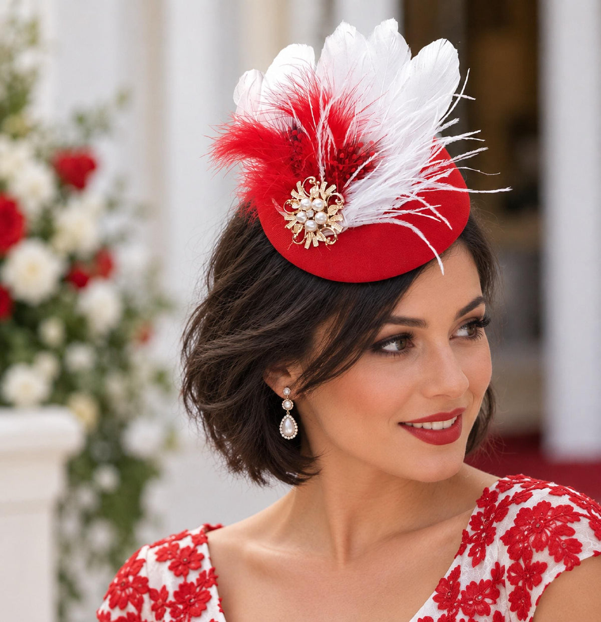 Red Feather Fascinator Hat: Royal Ascot, Wedding, Races
