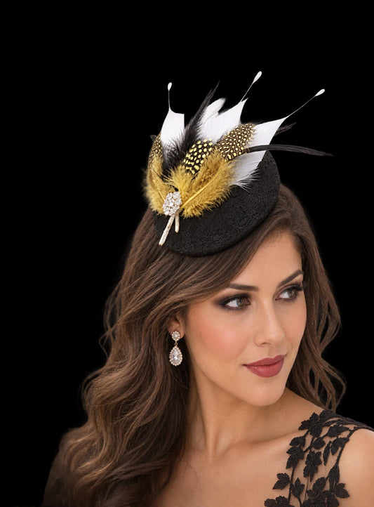 Black Fascinator hat: Feather Hatinator, Ascot, Race, wedding Hat