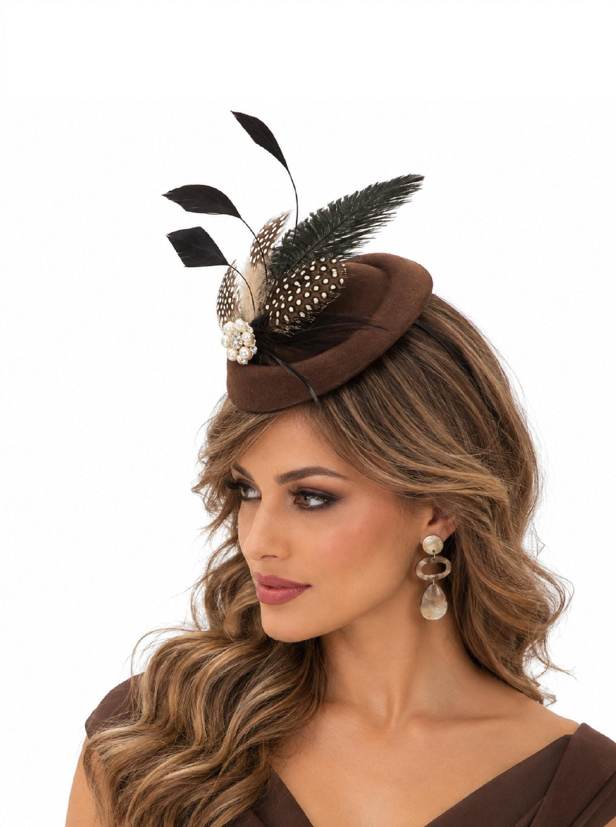 Brown Feather Fascinator Hat: Ascot, Races, Cocktail Party