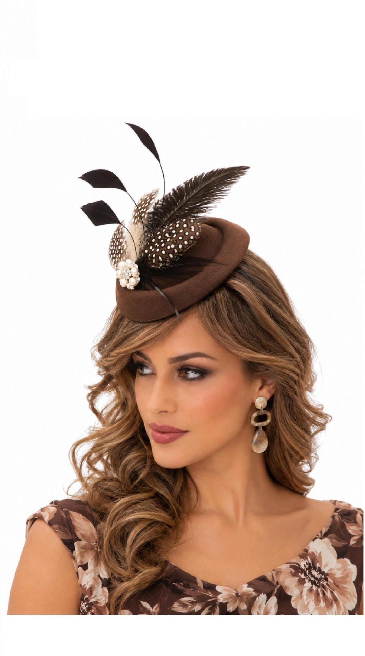 Brown Feather Fascinator Hat: Ascot, Races, Cocktail Party
