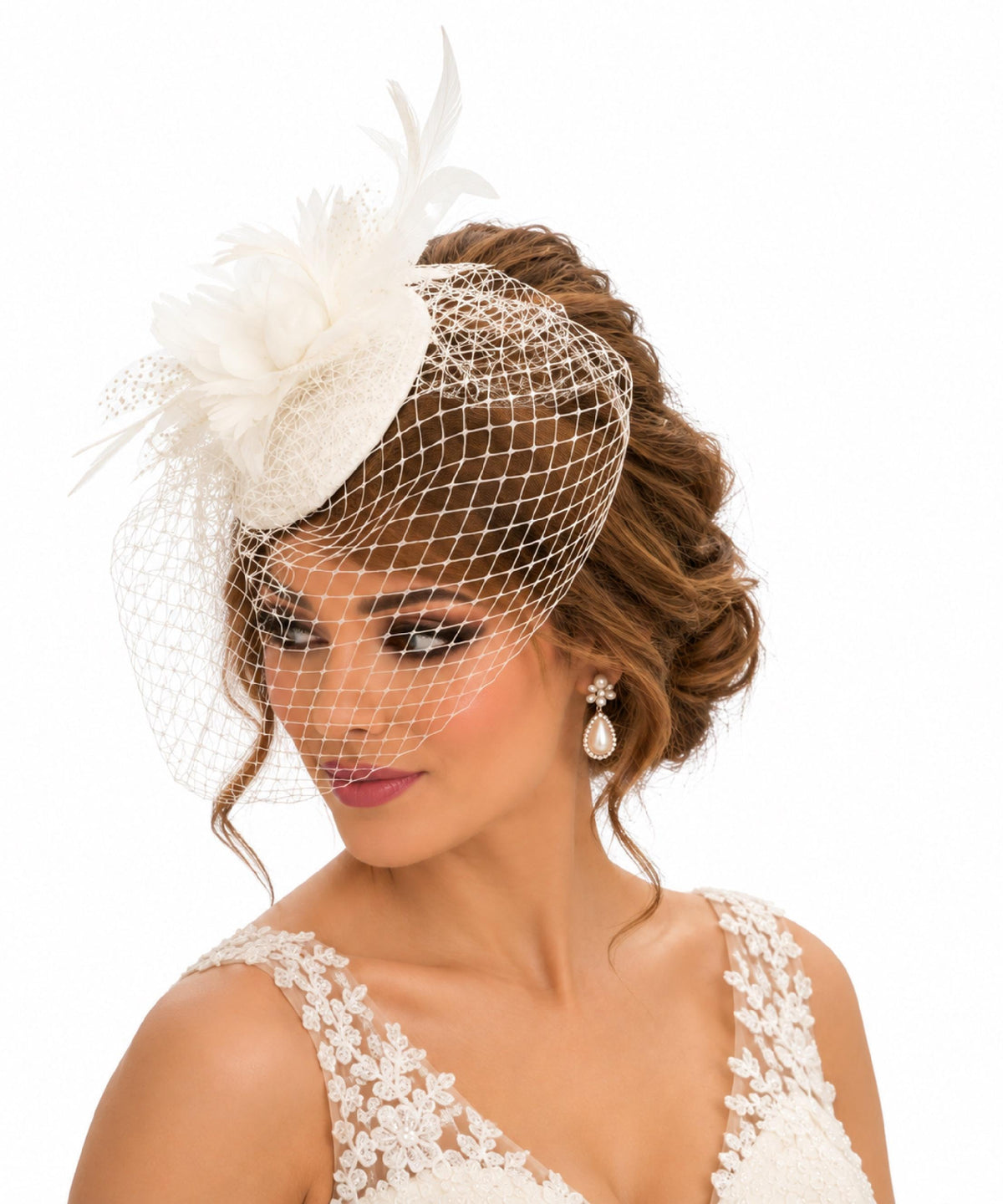 Birdcage veil Hat Fascinator, Bridal Ivory fascinator Wedding Race, Ascot hat, ladies cocktail hat , Birdcage veil Hat Fascinator