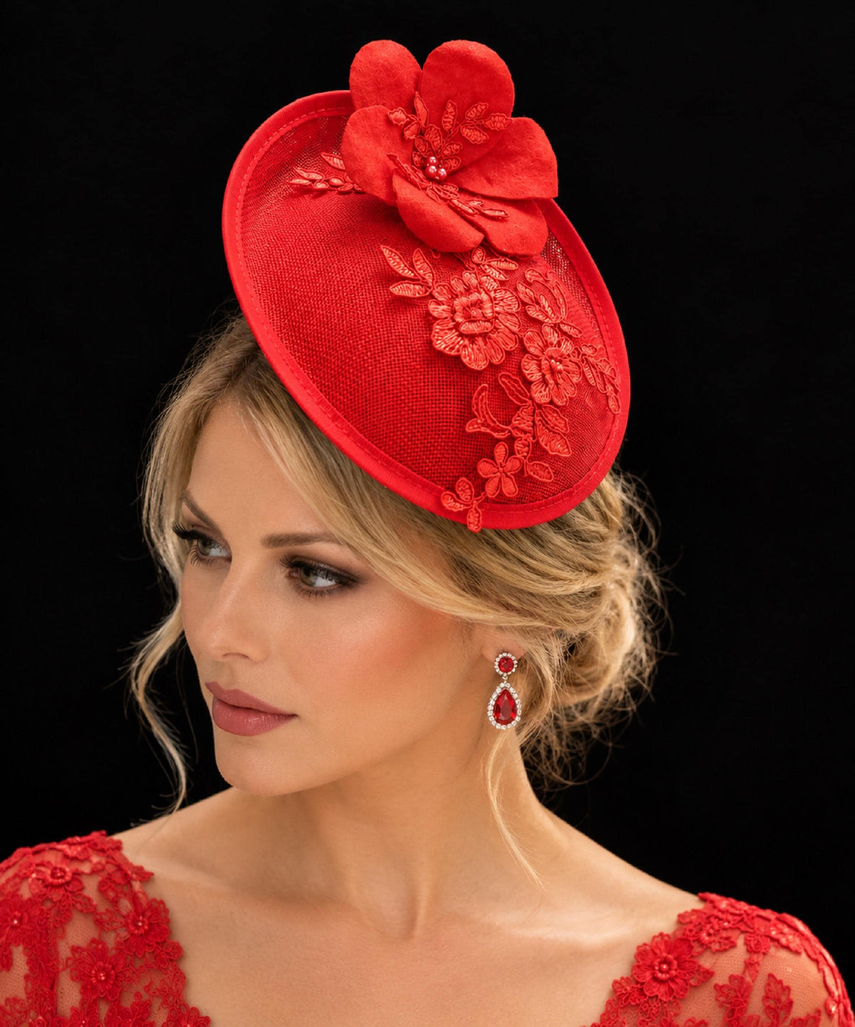 Red hat Fascinator, Felt Flower Kentucky Derby,wedding Hat, Races Headdress