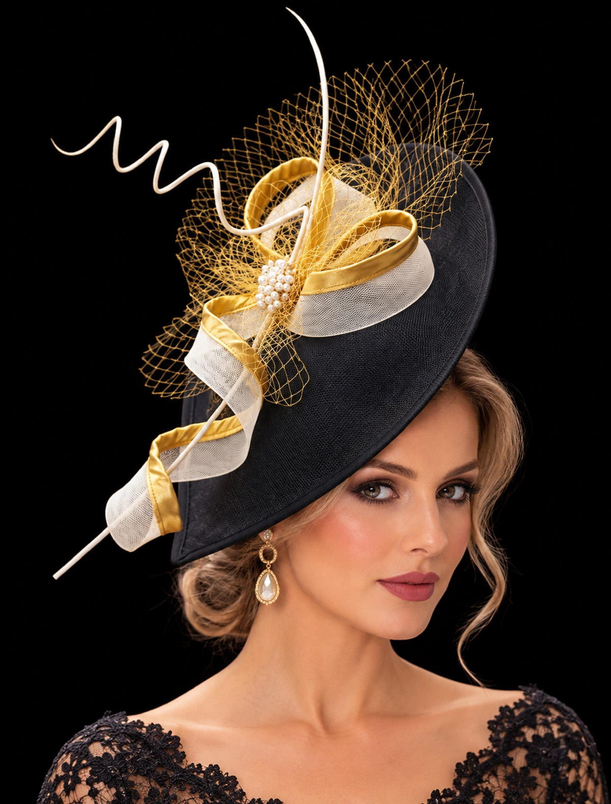 Red & Gold Fascinator Hat: Quill Feather Wedding Ascot Headpiece