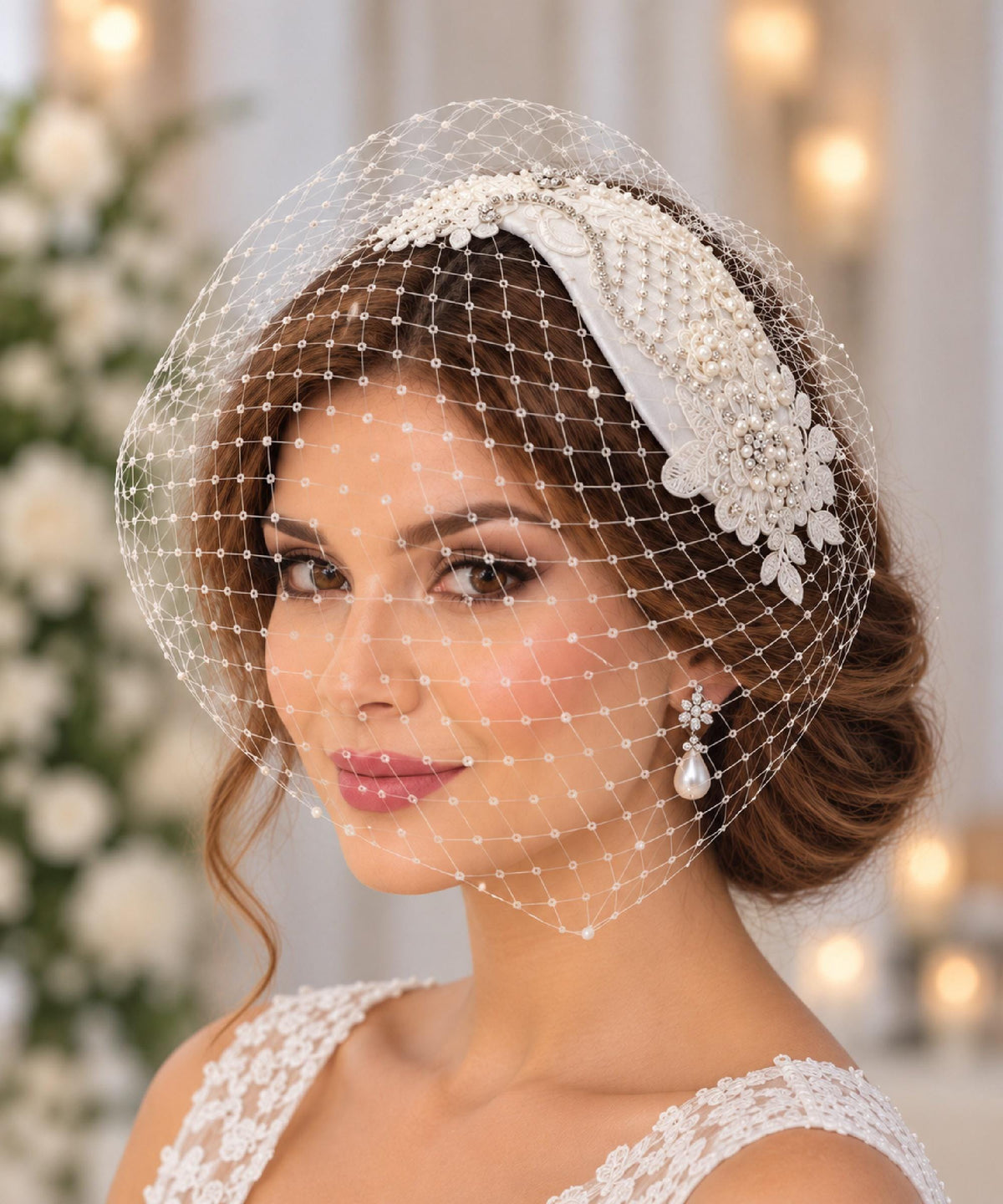 Bridal Birdcage Veil Fascinator: Crystal Wedding Headpiece