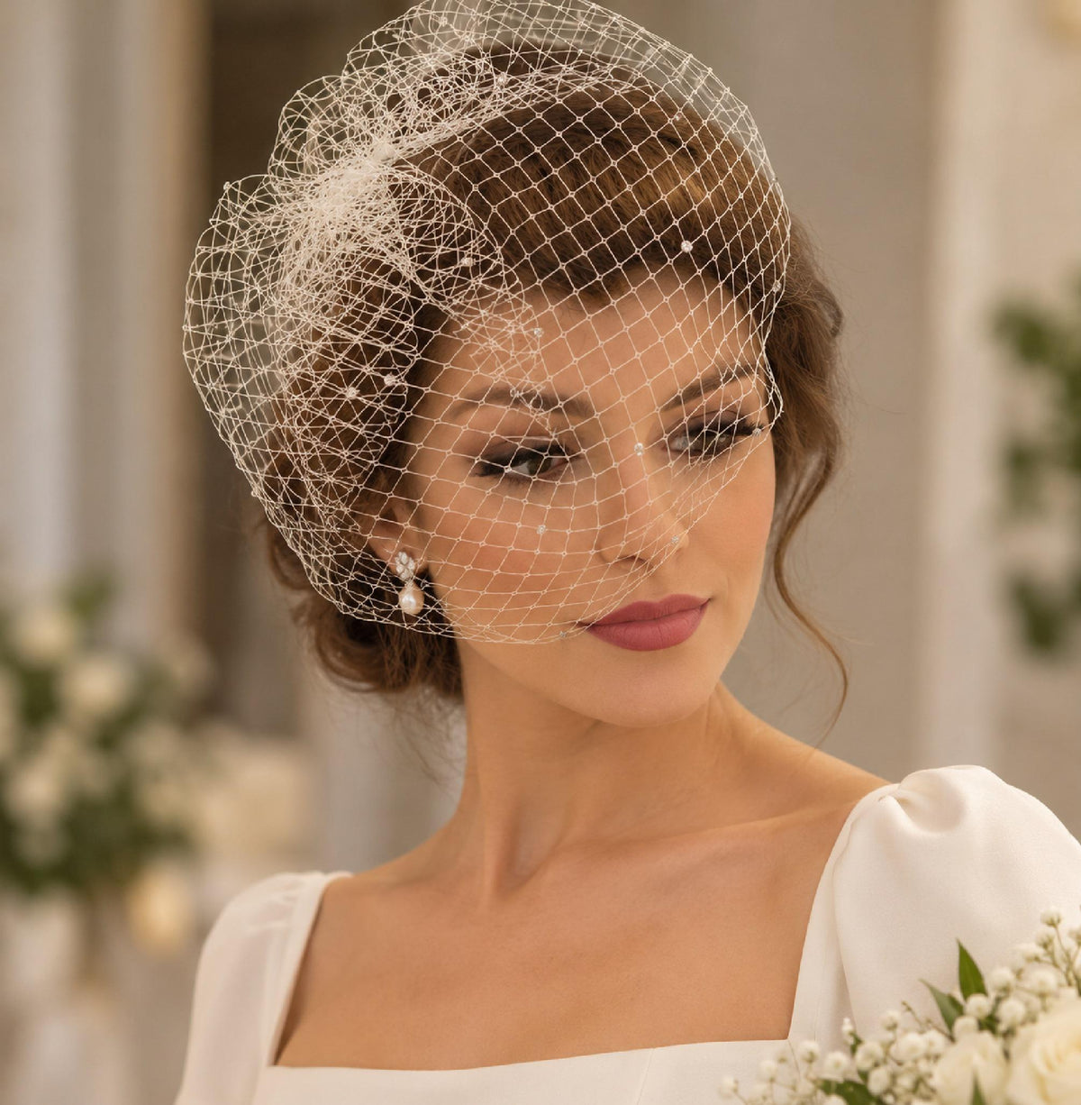Bridal Birdcage Veil Fascinator: Crystal Wedding Headpiece