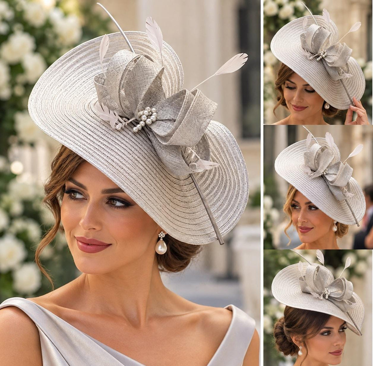 Metallic Silver grey hat fascinator Mother of the bride, wedding, Ascot ,  Derby hat