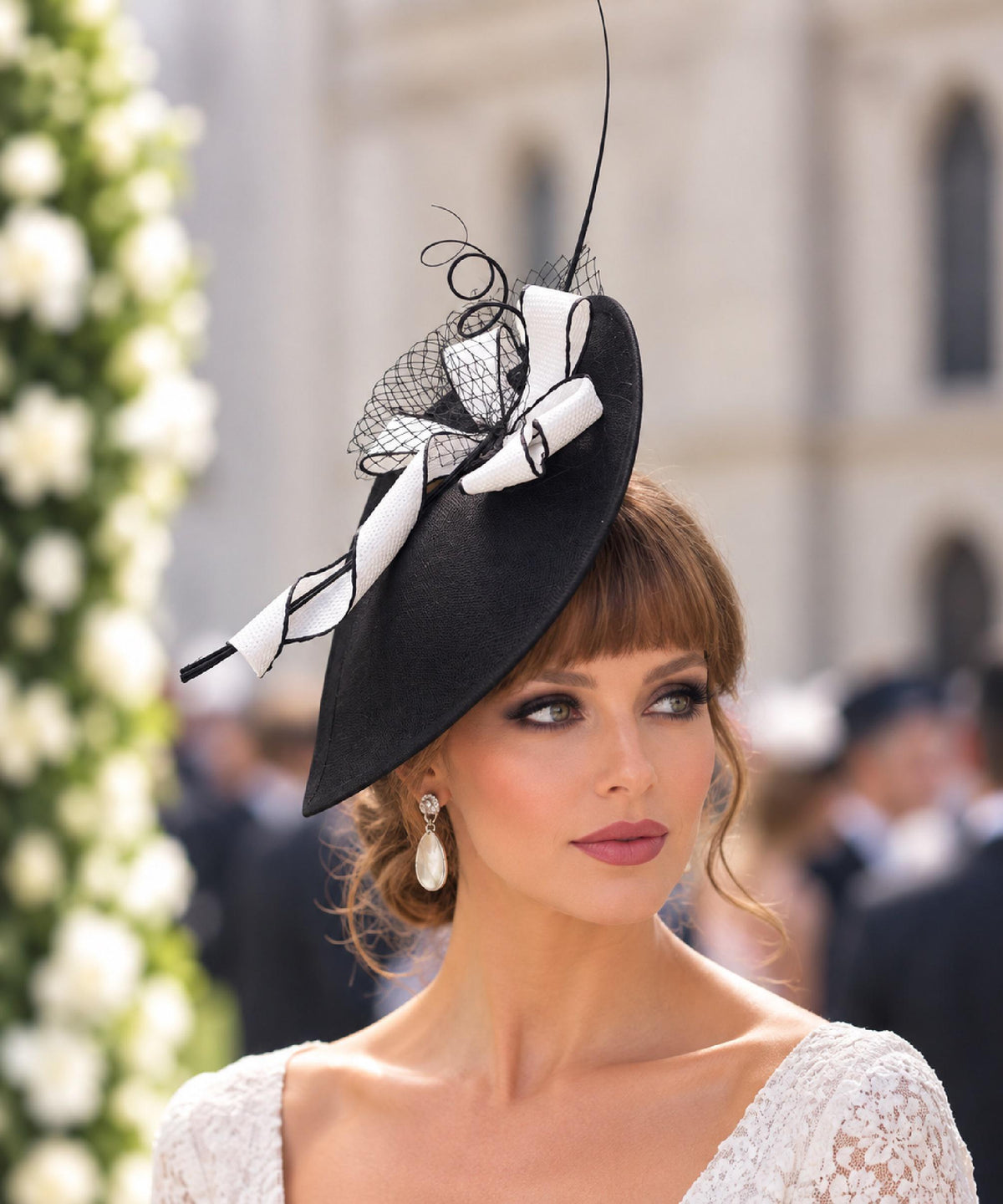 Black & White Teardrop Fascinator Hat, Wedding Ascot Occasion