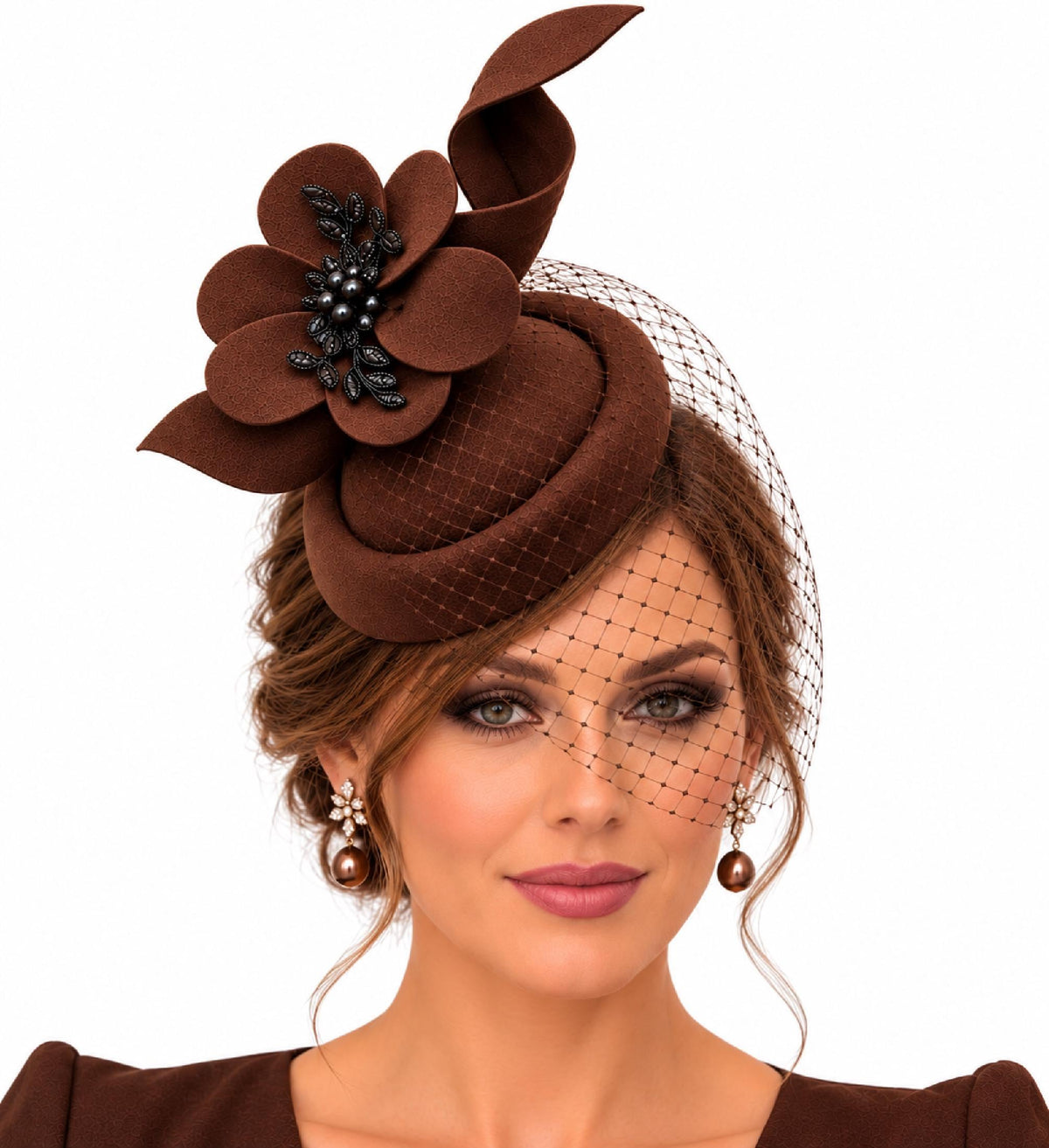 Brown Fascinator hat, Felt Pillbox hat Vintage Cocktail Ascot Race wedding Headpiece Custom colours