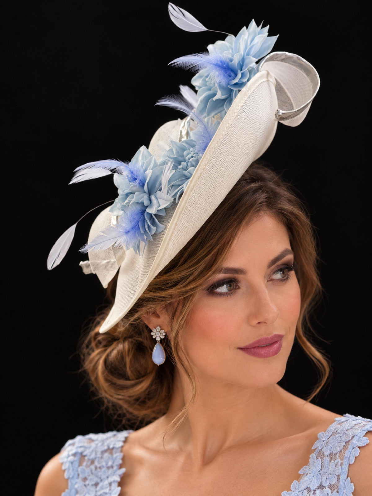 White and Blue Fascinator Hat: Floral Teardrop hat Wedding,Ascot, Derby Hatinator