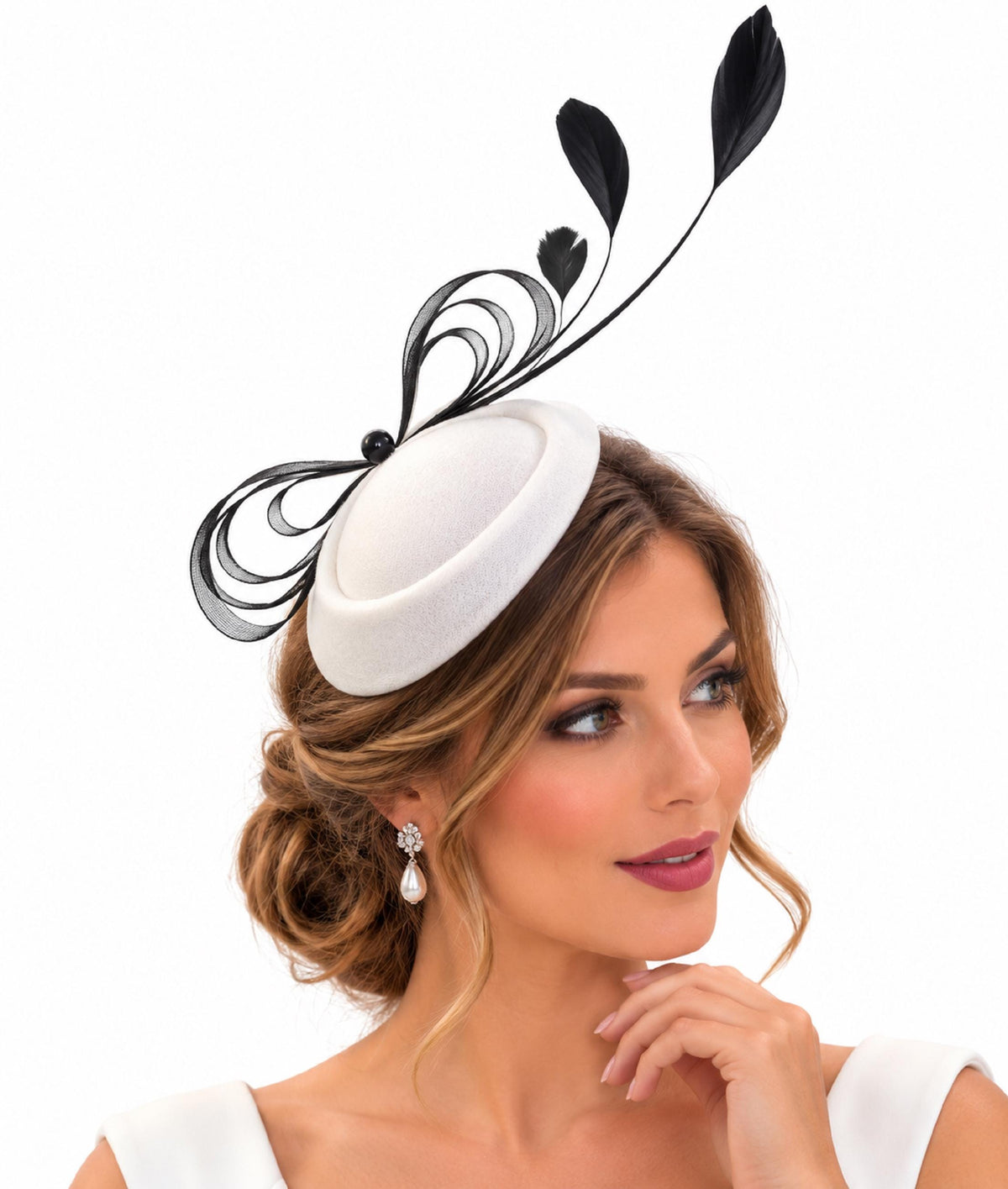 Black Fascinator Hat, Feathered Ascot Race Wedding Headpiece