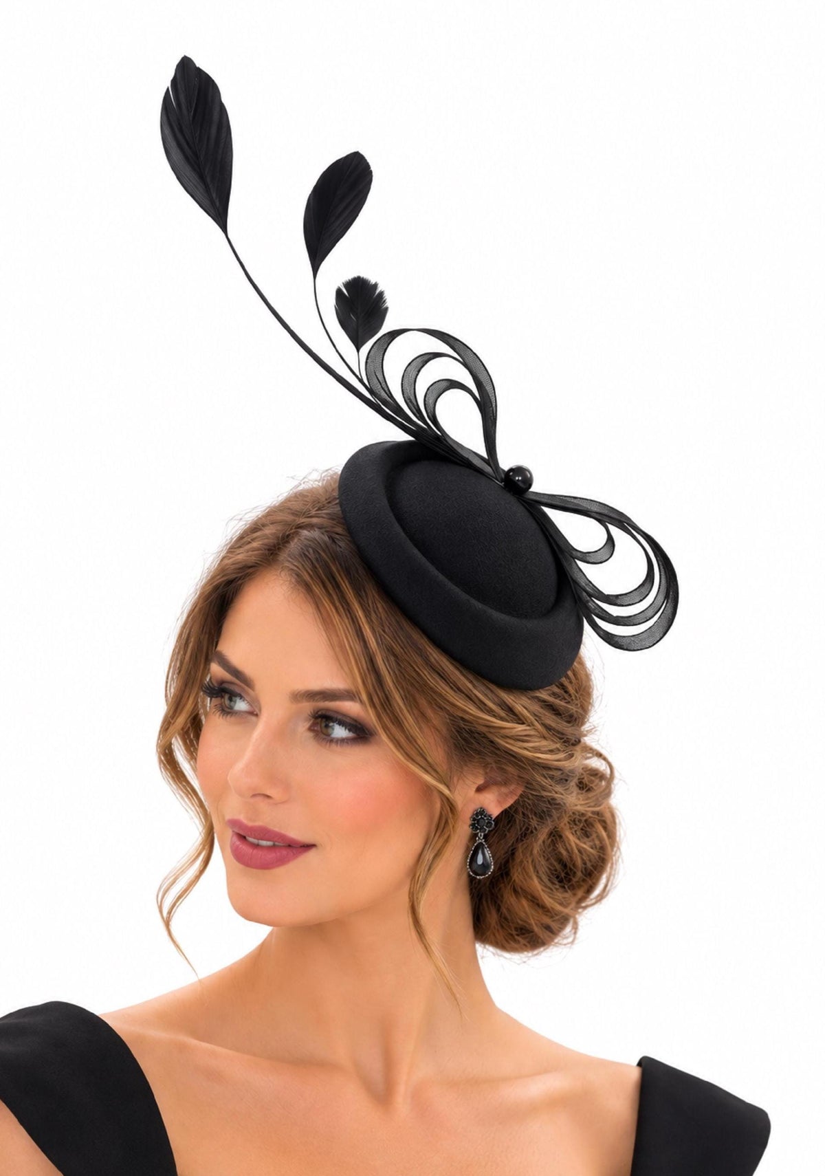 Black Fascinator Hat, Feathered Ascot Race Wedding Headpiece