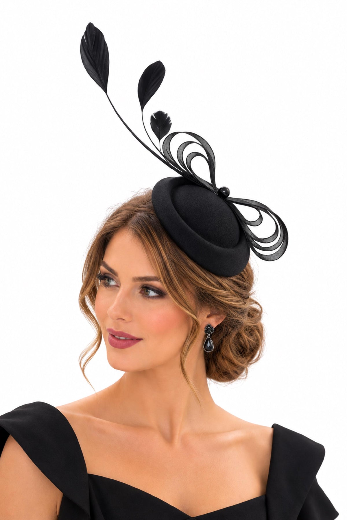 Black and White Fascinator Hat: Feathered Ascot Wedding Cocktail Party Headpiece