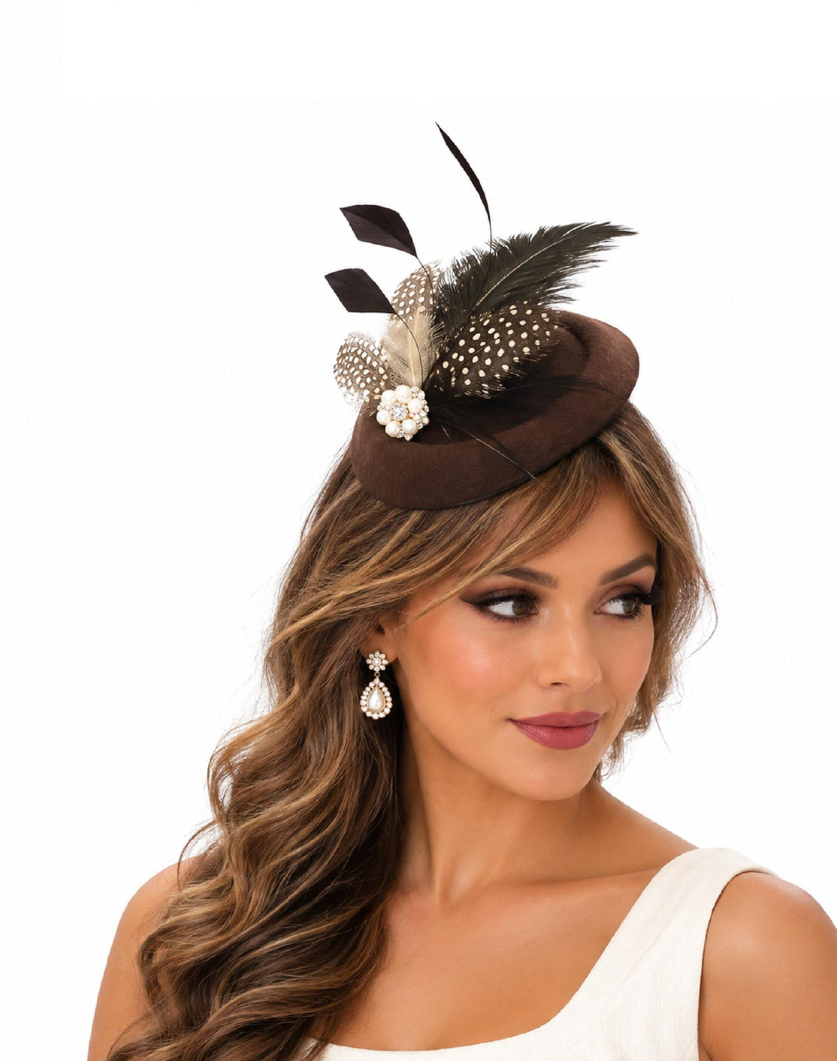 Brown Feather Fascinator Hat: Ascot, Races, Cocktail Party
