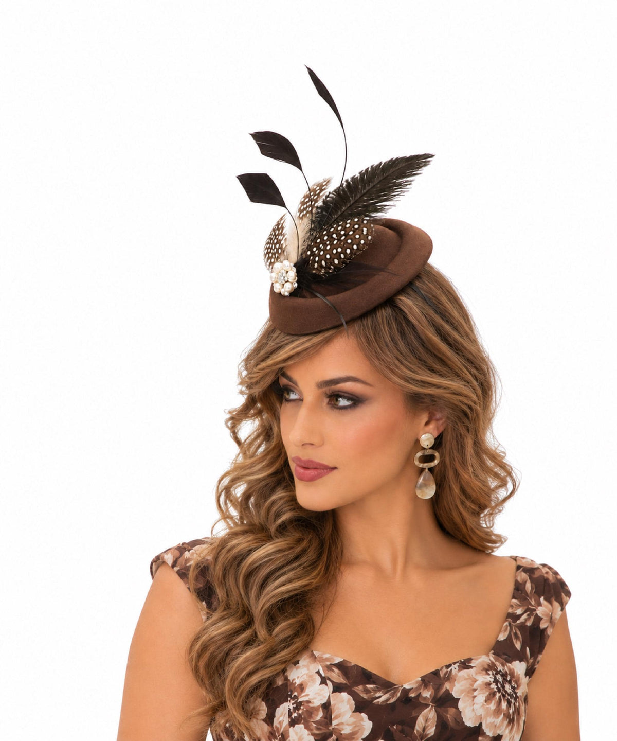Brown Feather Fascinator Hat: Ascot, Races, Cocktail Party