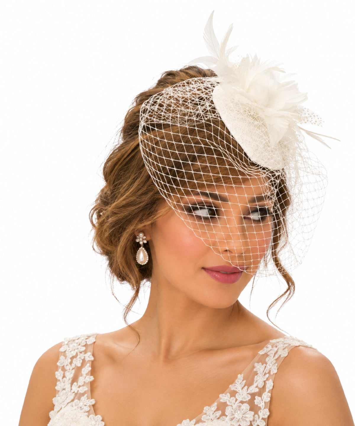 Birdcage veil Hat Fascinator, Bridal Ivory fascinator Wedding Race, Ascot hat, ladies cocktail hat , Birdcage veil Hat Fascinator