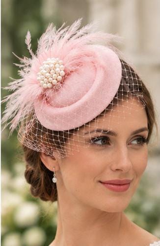 Bridal bird cage veil fascinator Hat# PINK Feather hat fascinator White,Ivory fascinator Blusher Veil