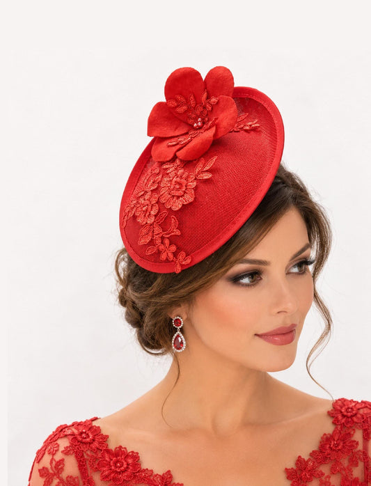 Red hat Fascinator, Felt Flower Kentucky Derby,wedding Hat, Races Headdress