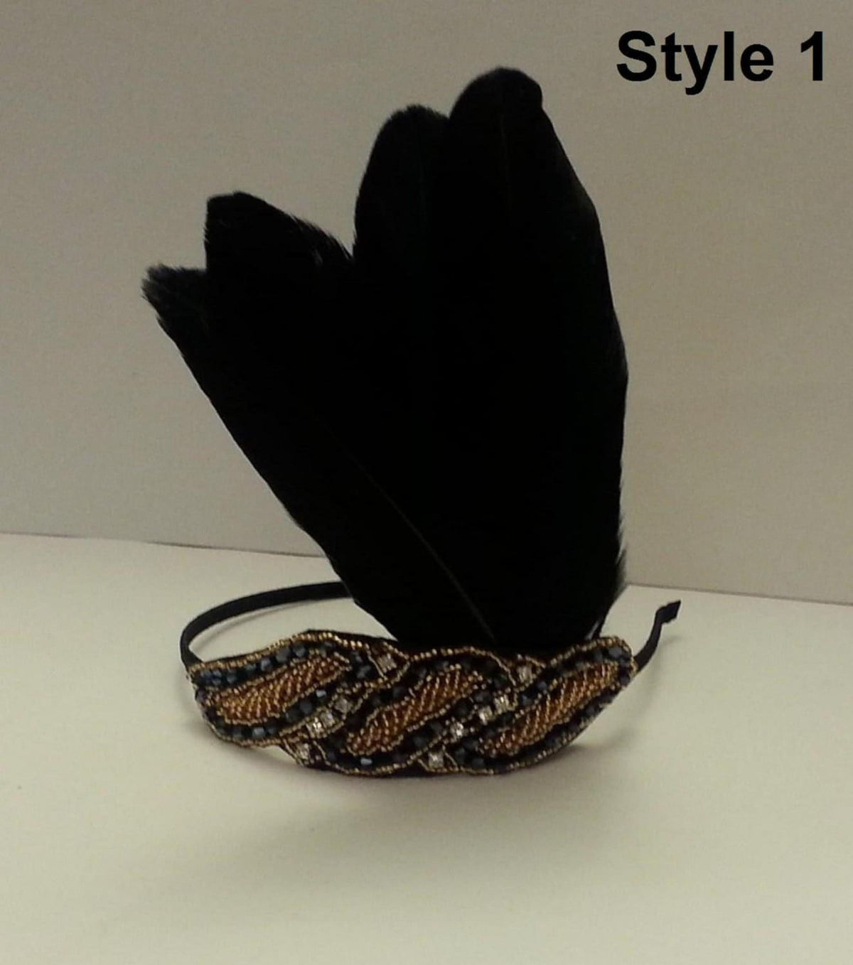 Gatsby Headband: Black Feather & Crystal 1920s Headpiece