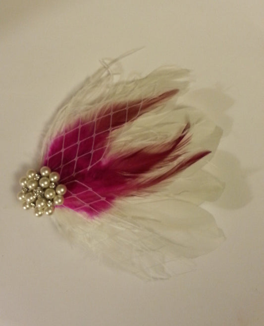 Feather Fascinator,wedding hair accessory, rose/Hotpink feather clip, Bridal Hair Piece Bridal Feather Hair Piece, Wedding Hair Accessories