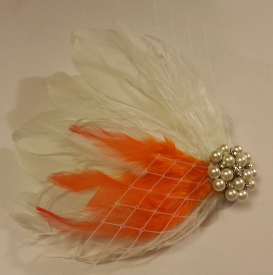 wedding hair accessory, Gatsby Orange feather clip, Bridal Hair Piece Bridesmaid Feather Fascinator, Gatsby Hair Piece, Flapper headpiece,