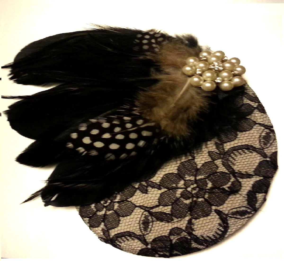 Hat fascinator, Black feather facinator 40s50s Black & White Fascinator, Feather Hairpiece Wedding Cocktail Prom hat, Hair Accessories