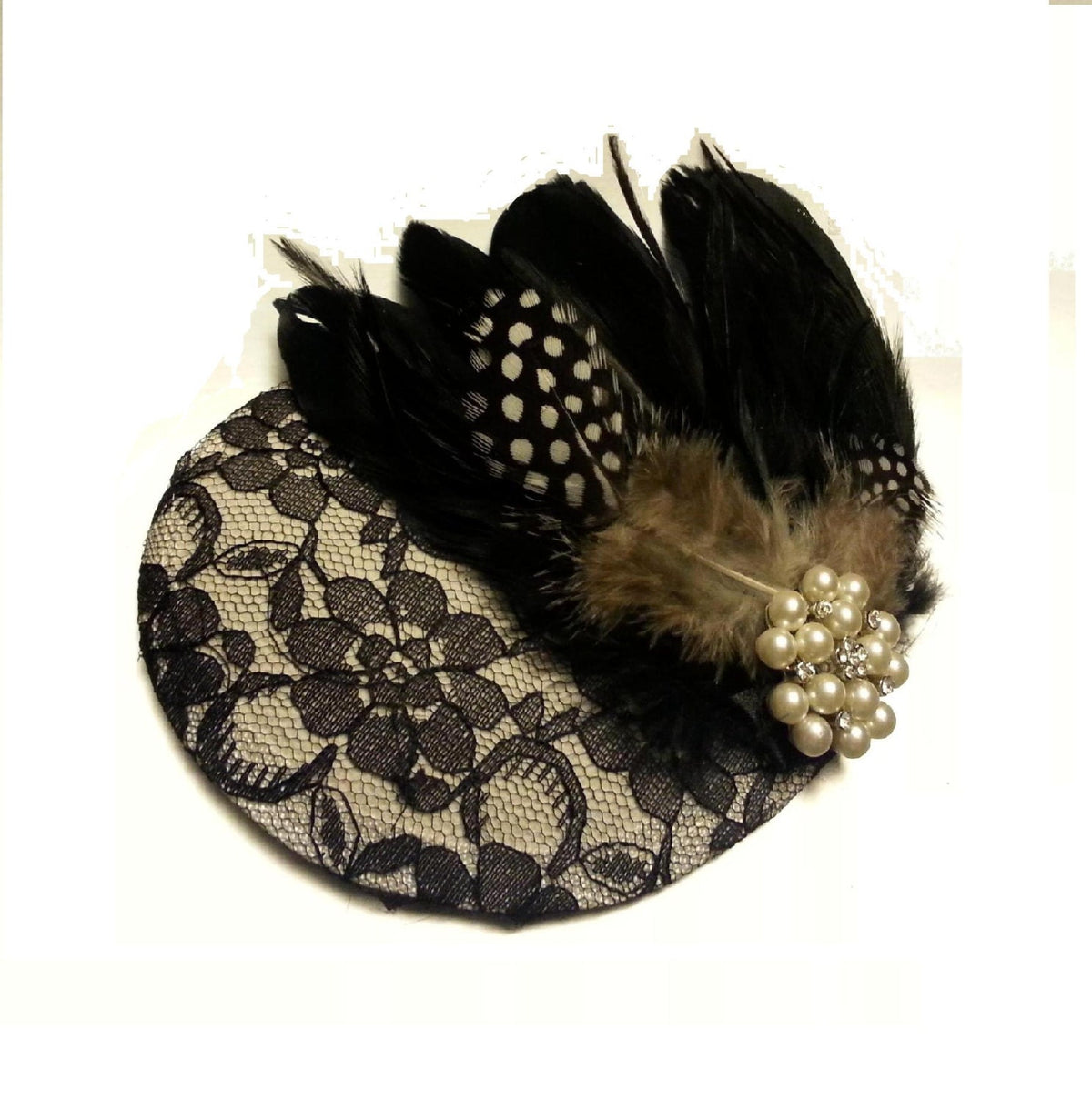 Hat fascinator, Black feather facinator 40s50s Black & White Fascinator, Feather Hairpiece Wedding Cocktail Prom hat, Hair Accessories