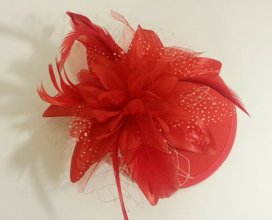 Vintage 40s 50s Hat Red Hat Feather fascinator, Race, Cocktail, Prom Red hat fascinator. Red Ascot Hat, Cocktail hat ,Red flower fascinator