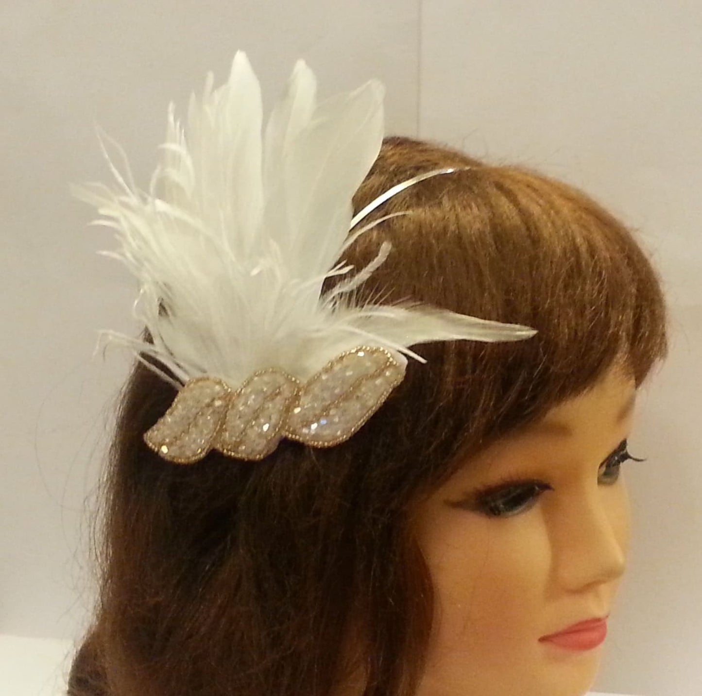 White and Gold Vintage 1920s Flapper Headpiece Gatsby Headband Crystal Beaded Great Gatsby Headband  Aliceband 1920's-40's sparkly headband