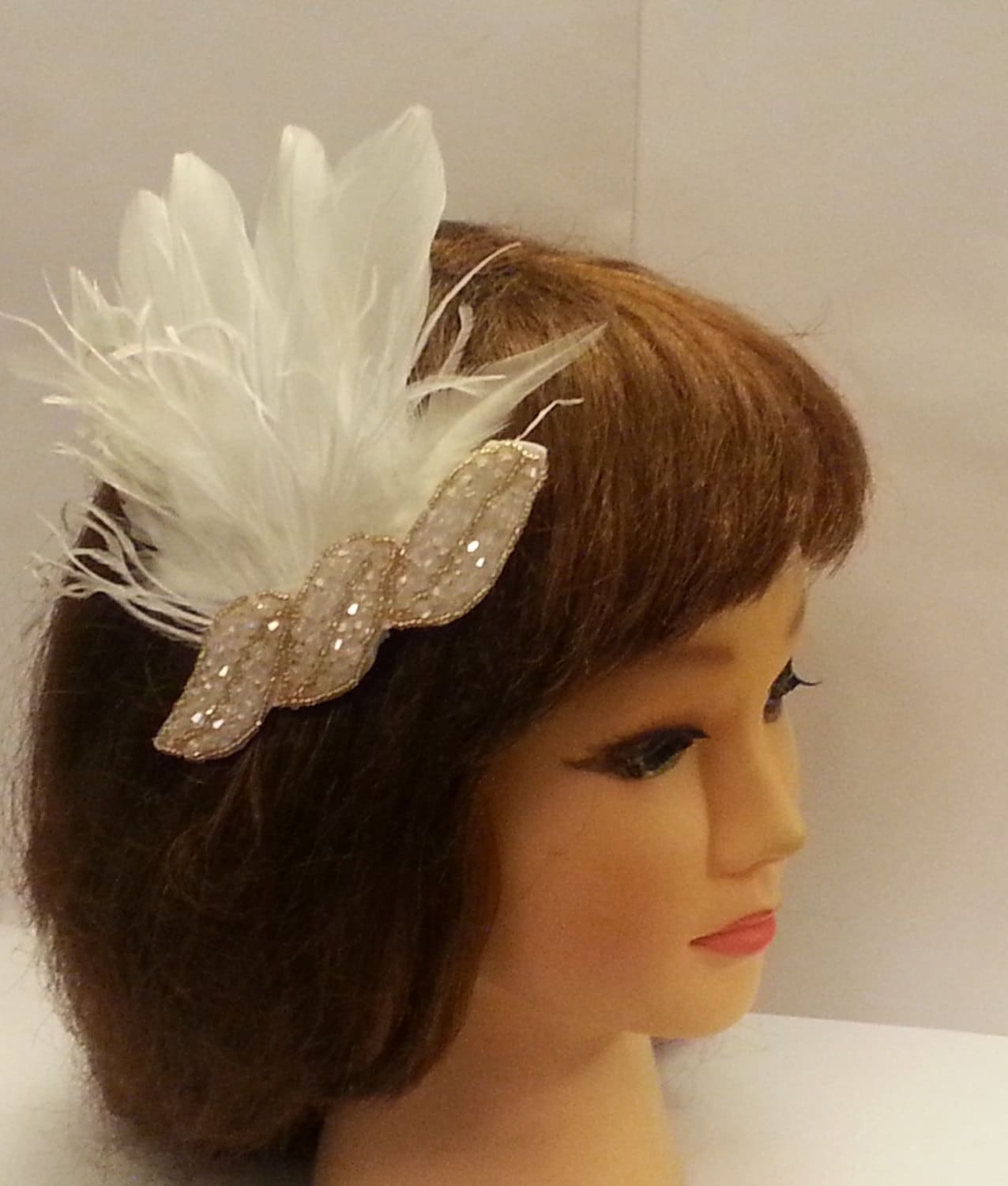 White and Gold Vintage 1920s Flapper Headpiece Gatsby Headband Crystal Beaded Great Gatsby Headband  Aliceband 1920's-40's sparkly headband