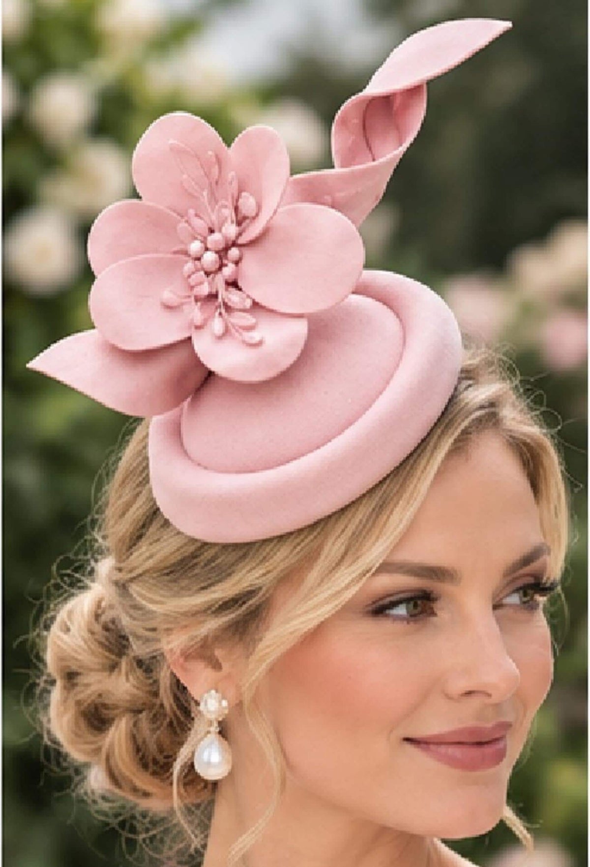 Red Felt Pillbox Fascinator Hat: Flower Accent, Races Headpiece