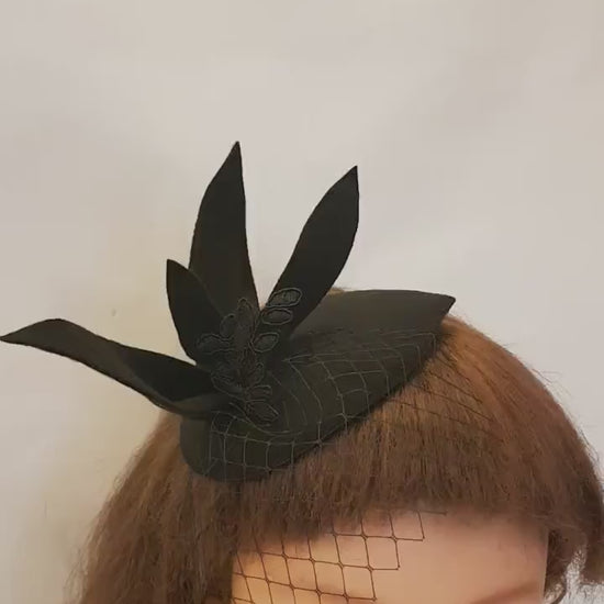 Felt Fascinator: Bridal Hair Accessory with Bow & French Net