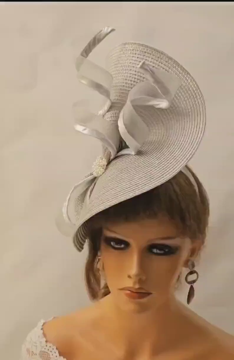 Silver grey Wedding fascinator UK. Mother of the bride headpiece. Race, Parties hat-EleganceFascinator