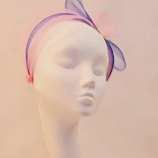 Pink & Blue Bow Fascinator Headband: Wedding, Ascot, Tea Party