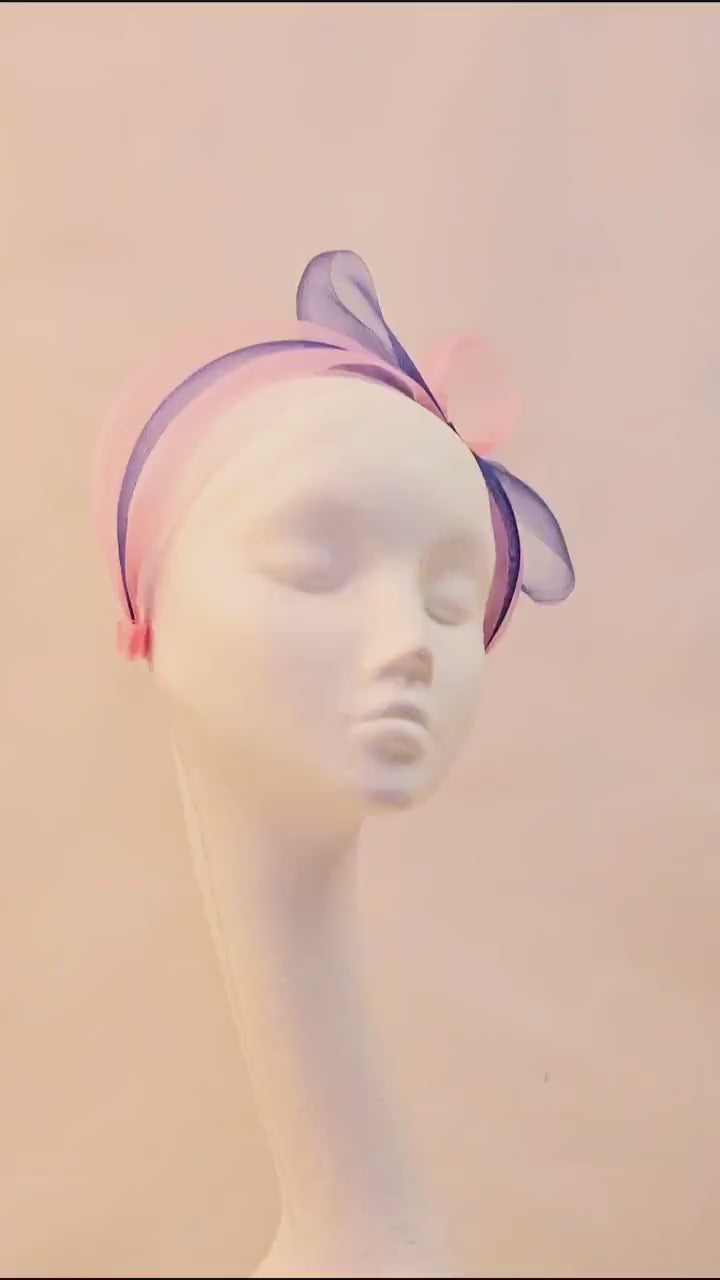 Pink & Blue Bow Fascinator Headband: Wedding, Ascot, Tea Party
