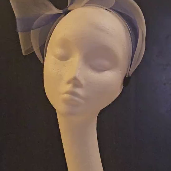 Silver Grey & Navy Bow Fascinator Headband: Ascot Wedding Headwear