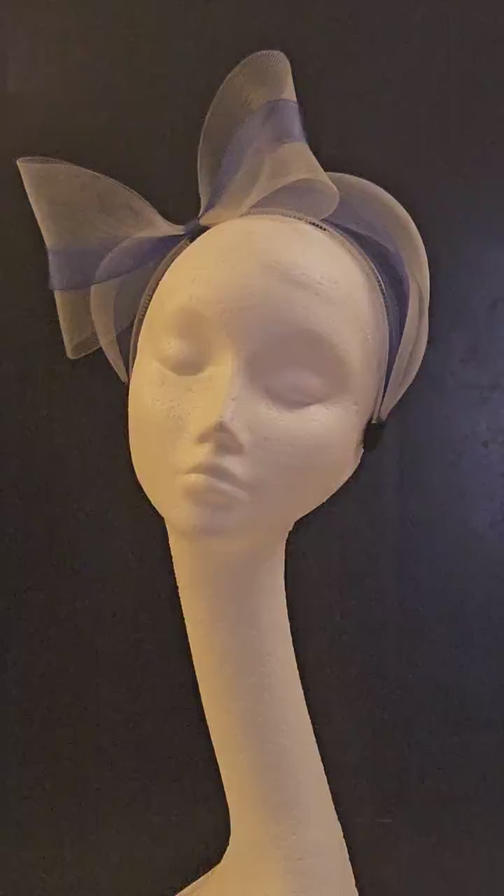 Silver Grey & Navy Bow Fascinator Headband: Ascot Wedding Headwear