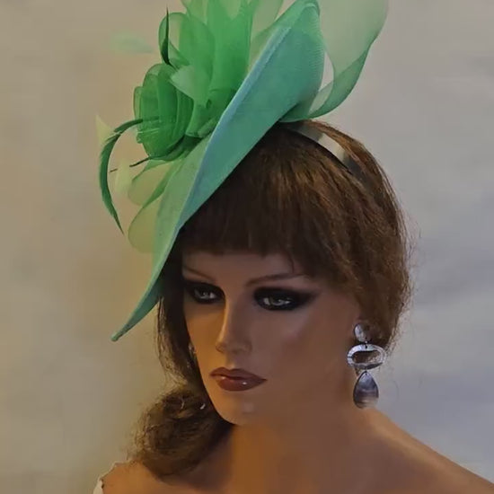 Green Teardrop Fascinator Hat: Wedding Ascot Derby Hatinator