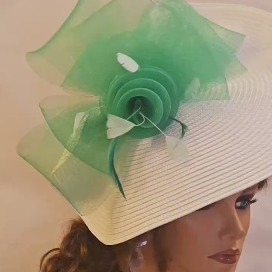 White & Green Feather Fascinator: Kentucky Derby Wedding Hat