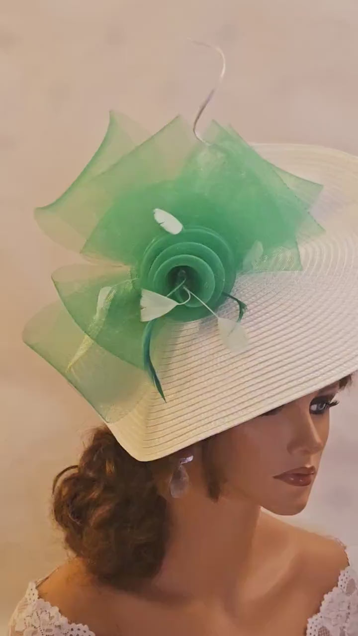 White & Green Feather Fascinator: Kentucky Derby Wedding Hat