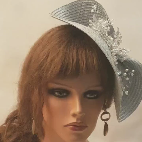 Silver Grey Fascinator: Embroidered Lace Wedding Headdress