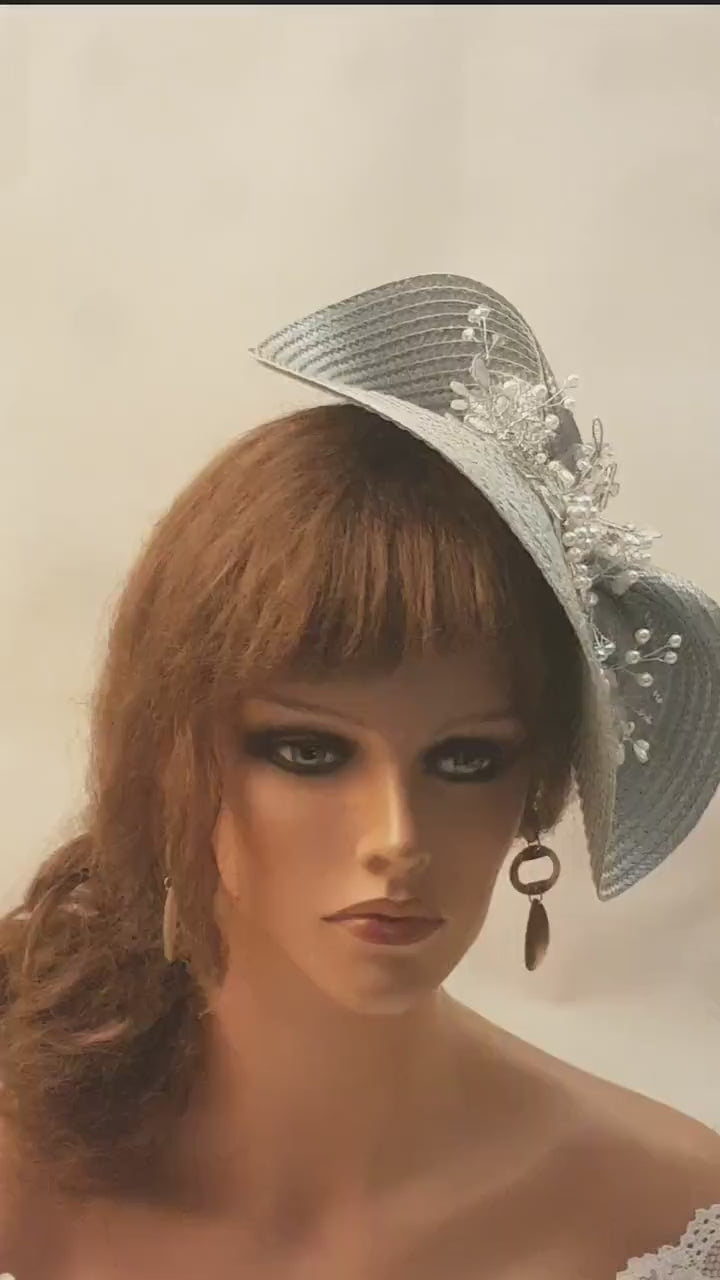 Silver Grey Fascinator: Embroidered Lace Wedding Headdress