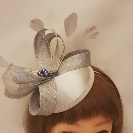 SILVER GREY Hat Fascinator for Wedding,Kentecy derby,Royal Ascot,Cocktail. Champagne,Ivory,Pink,Navy Mother of the  bride/Groom Fascinator.