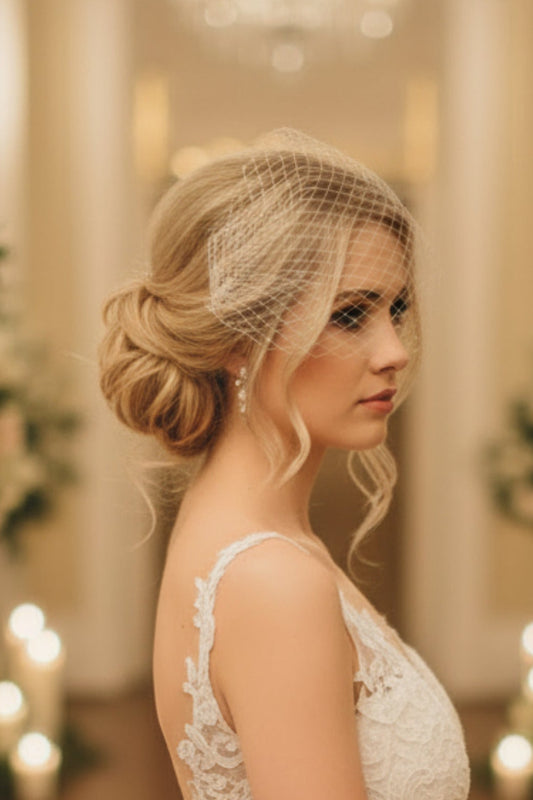 white or Ivory simple birdcage veil